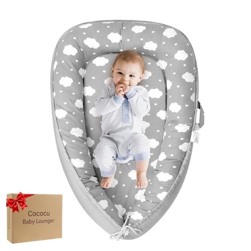 Baby Lounger for Supervised Awake Time – Portable Baby Cushion with Removable Cover for Newborns & Infants, Foldable Lounger for Play, Interaction & Tummy-Time, Home & Travel (Cloud)