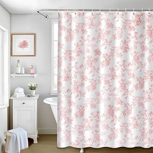Seorsok Sage Pink Shower Curtain,Cotton Floral Cottagecore,Elegant Floral Fabric Shower Curtain Machine Washable Waterproof Bathroom Decor 36x72 inches