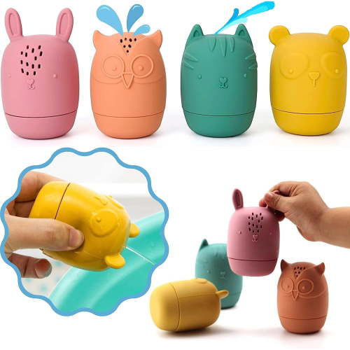 Bumble Bear Mold Free Silicone Bath Toys, Baby Bath Toys 6-12 Months, Toddlers 1-3, Non Toxic Infant Bathtub Toy, Water Toys, Pool Toy, Dishwasher Safe