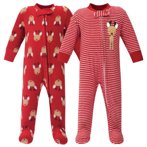 Hudson Baby Fleece Zipper Sleep and Play 2-Pack, Red Reindeer 69 Months