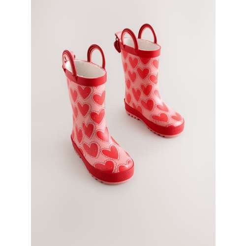 Red/Pink Heart Handle Wellies