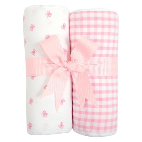 Pink Bow Burp Cloth Set