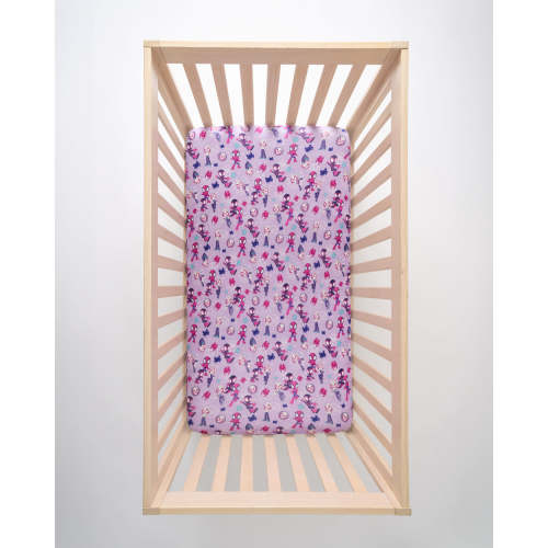 Spidey & Friends Purple Tiny Webs Fitted Crib Sheet | Little Sleepies