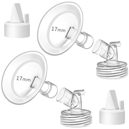 PumpMom-us 17mm Oval Flanges with Soft Rim Compatible with Spectra S2 S1 9 Plus Breastpumps Accessories, Replacement Breast Shield and Duckbill Valves for Spectra Pump Parts and Flange