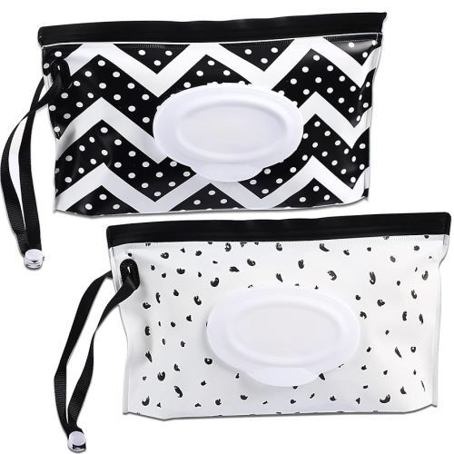 FEBSNOW 2 Pack Baby Wipe Dispenser,Portable Refillable Wipe Holder, Baby Wipes Container,Wipe Dispenser, Reusable Travel Wet Wipe Pouch