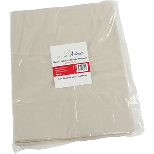 Organic Cotton Flannel (1 Yard, Pre-Cut), Unbleached Natural Ivory Color, 60 Inches Wide, GOTS Certified 100% Natural Organic Cotton, Medium Weight 4.7 Ounces Per Square Yard