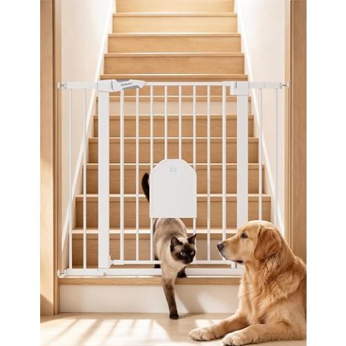Babelio 36" Tall Dog Gate with Adjustable Cat Door, CatPrivilege I, 29-43"