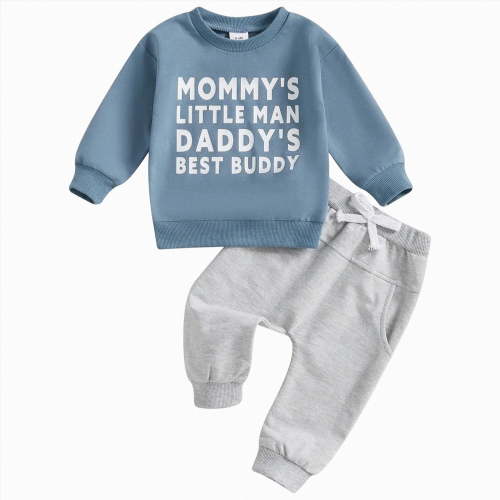TOWED22 Fall Winter Outfit Toddler Baby Boy Graphic Print Long Sleeve Sweatshirt Pants Set 2pcs Infant Boy Clothes Clothing Set(Blue,0-6 M)