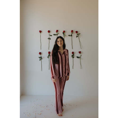 Women's Bamboo Button Up Lounge Set | Sweetheart Stripes