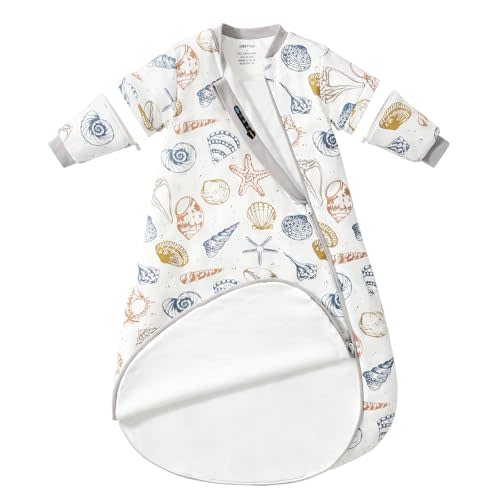 usbettas Baby Sleep Sack 6-12 Months, Cotton Detachable Long Sleeve Sleep Sack, 1.0 Tog Toddler Sleeping Sack with Temperature Strips, 2-Way Zipper Wearable Blankets for Newborns, Ocean