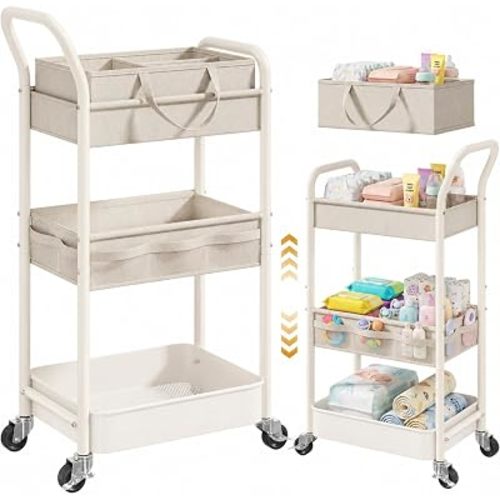 2-IN-1 Baby Diaper Caddy Cart with Adjustable Shelf and Detachable Dividers