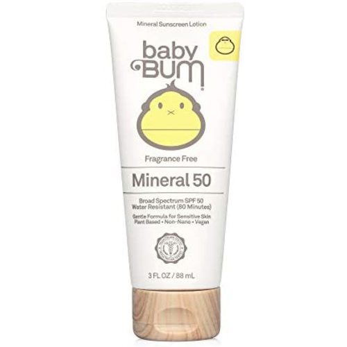 Baby Bum SPF 50 Sunscreen Lotion | Mineral UVA/UVB Face and Body Protection for Sensitive Skin | Fragrance Free | Travel Size | 3 FL OZ