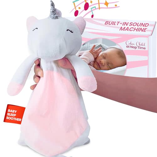 Love By Emi 4 in 1 Baby Lullaby Sleep Soother Toy - Stuffed Animal Sound Machine & Pacifier Holder | Heartbeat White Noise & Music | Plush Unicorn Lovey Sleep Aid Security Blanket (0-3 Years)
