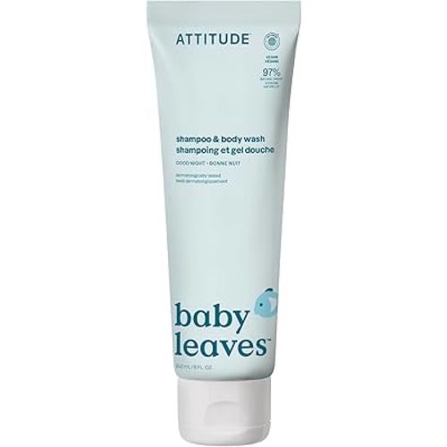 ATTITUDE 2-in-1 Shampoo and Body Wash for Baby, EWG Verified, Dermatologically Tested, Vegan, Good Night, 8 Fl Oz