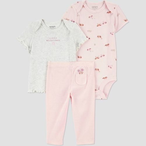 Carter's Just One You® Baby Girls' 3pc Farm Horse Bodysuit Set - Pink Newborn