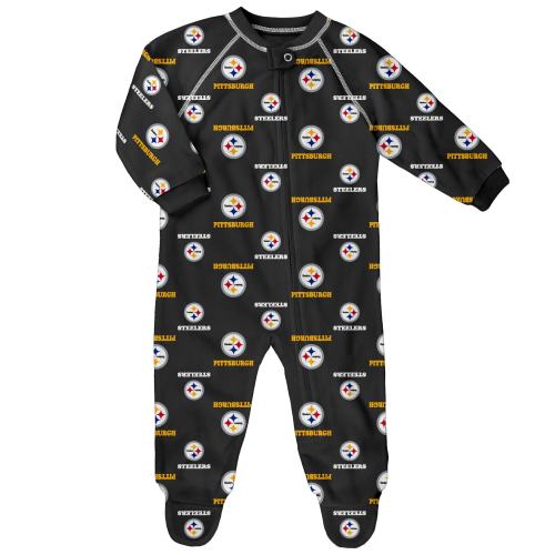 Pittsburgh Steelers Newborn & Infant Allover Print Raglan Full-Zip Sleeper - Black