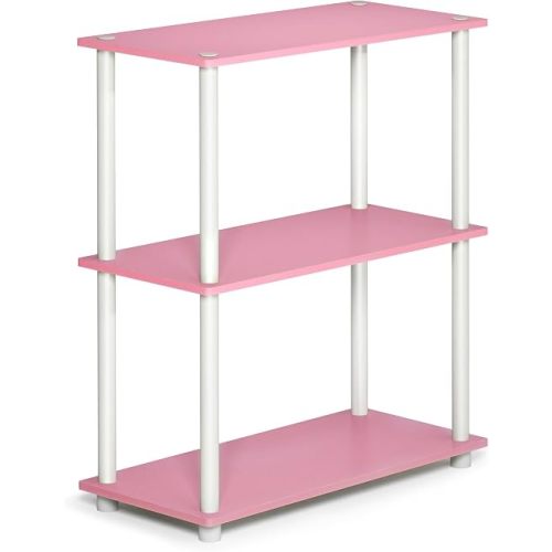 Furinno TURN-N-TUBE Storage Shelves, 3-Tier Book Shelf, Corner Shelf, Toolless Open Shelves, for Organization and Storage, Living Room, Garage, Home Office, Pink
