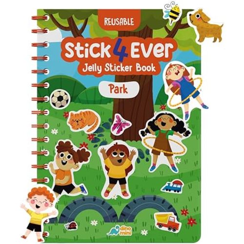 Stick4Ever Jelly Sticker Book - for Kids - Waterproof, Easy to Clean Reusable Sticker Book for Toddlers- Reusable Road Trip Activities for Kids - Stocking Stuffers for Toddlers (Park)