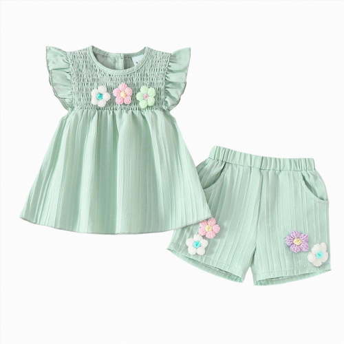 TOWED22 Toddler Baby Girl Summer Clothes Ruffle Sleeve Cartoon T Shirt Linen Short Sets with Belt Cute Outfits(Blazer,9-12 M)