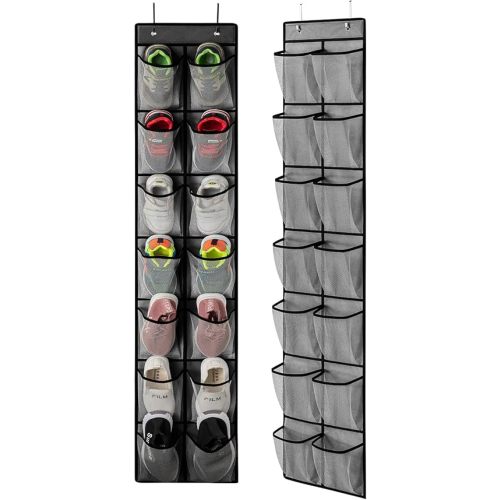 KEEPJOY Over the Door Shoe Organizer, Hanging Shoe Organizer with 4 Hooks,Door Shoe Holder with 14 Mesh Deep Pockets Closet Door Shoe Storage Bag (Grey-2Pack)