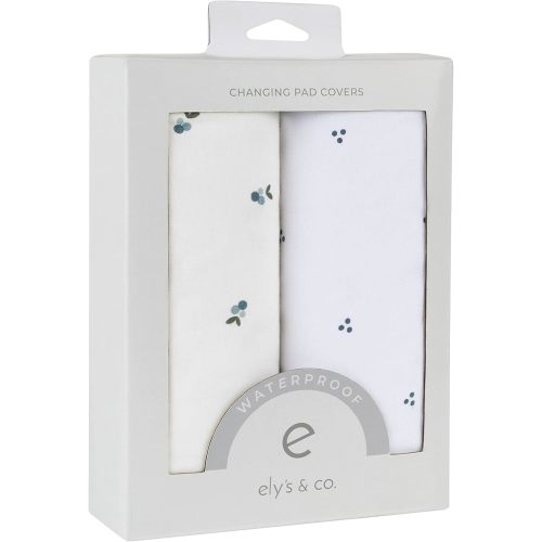 Ely's & Co. Patent Pending Waterproof Changing Pad Cover Sheets, 100% Cotton with Waterproof Lining – 2 Pack Fitted Cradle Sheet Set, Berry and Cluster Dot (Blue) 34” x 17”