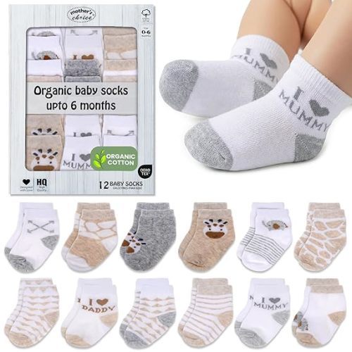 Mother's Choice Organic Cotton Baby Socks 0-6 Months - 12 pairs Soft and Cozy Newborn Gap Socks for Boys & Girls, Gentle Infant Wear, Ideal Baby Registry for Everyday Comfort for Babies