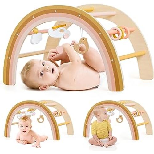 Tiny Land Baby Play Gym, Wooden Play Gym for Baby 0-5 Months, Wooden Baby Play Gym, Wood Play Gym, Wooden Baby Toys, Neutral Color