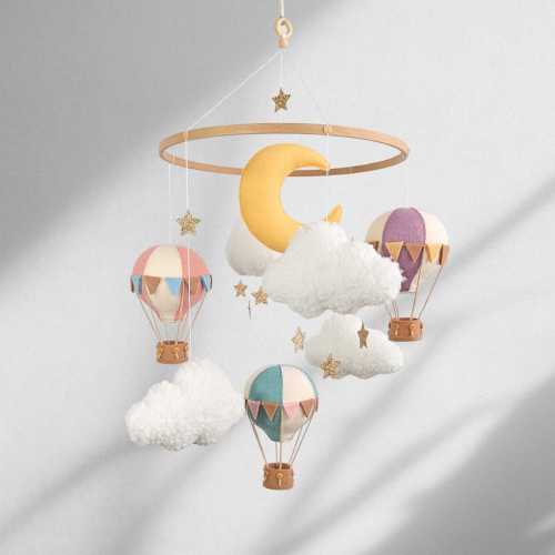 Balloons Baby Mobile for Girl: Clouds & Stars Boy Nursery Crib Decor