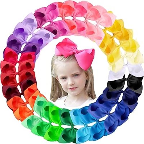 Oaoleer Hair Bows Clips Grosgrain Ribbon Bows Hair Alligator Clips Hair Barrettes Hair Accessories for Girls Toddler Infants Kids Teens Children (8inch)