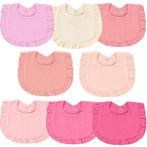 Baby Muslin Bibs, Bandana Drool Bib for Girls, Adjustable 100% Cotton Soft Baby Bibs for Drooling and Teething Organic Solid Colors Lap-Shoulder