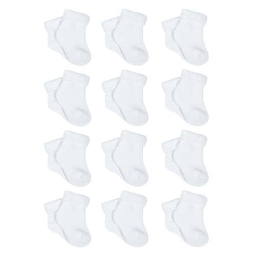 Gerber Gender Neutral White Terry Bootie Wiggle-Proof Socks, 12-Pack, Sizes Newborn-0/6 Months