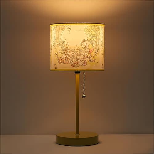 Idea Nuova Table Lamp for Kids, Stick Lamp with Printed Shade & Pull Chain, Bedroom or Nursery Nightstand Lighting,Winnie The Pooh