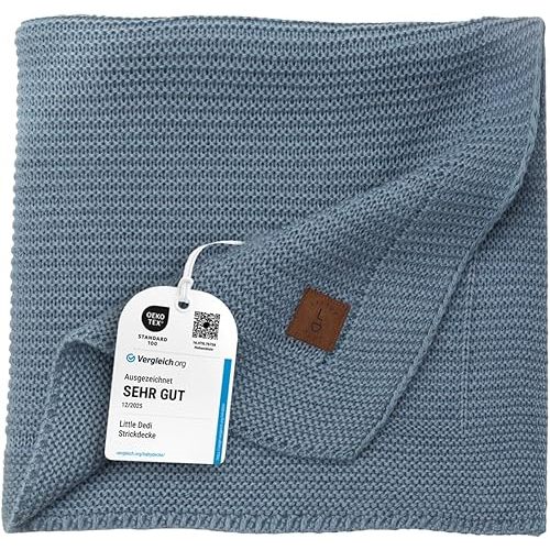 Little Dedi Alina Soft Knitted Baby Blanket, 30 x 40 in, Smoky Blue – Soft & Breathable – Oeko-Tex Certified – Lightweight & Cuddly – Perfect for Newborns, Toddlers, Cribs & Strollers