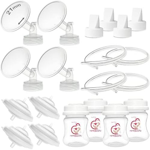 Nenesupply Pump Parts Compatible with Spectra S2 S1 9 Plus Breast Pump to Replace Spectra Pump Parts S2 Accessories Flange 21mm Duckbill Valve Tubing Bottles Backflow Protector (21mm - 4 Sets)