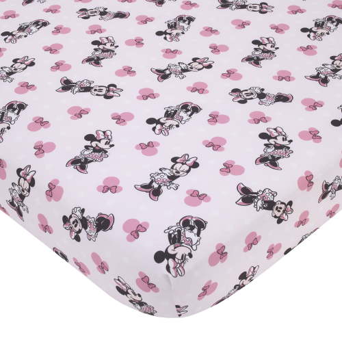 Disney Minnie Mouse Pink, Black, Fitted Crib Sheet