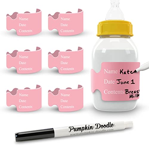 Pumpkin Doodle-The Original Write and Reuse Baby Bottle Labels for Daycare (Pink-Small) Compatible with Dr. Brown's 4oz Bottle