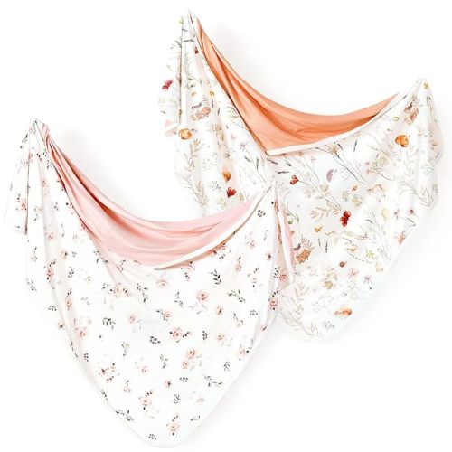 GRSSDER Baby Swaddle Blanket 2 Pack, Super Soft Jersey Knit Quilt Blankets for Baby Girls, Reversible Double Layer Receiving Blankets 34 x 44 Extra Large for Swaddling, Pink Rose & Blush Flora | Super Soft, Baby Girls, Extra Large, Reversible, Double Laye