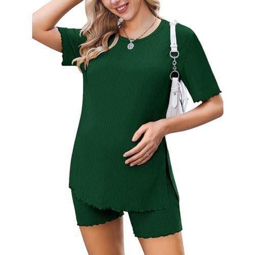 Ekoauer Women 2 Piece Maternity Pajamas Set Lightweight Pregnancy Outfit Ribbed Knit Postpartum Loungewear Set with Pocket
