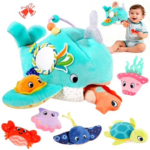 FREYBLI Baby Toys 6-12 Months - Soft Ocean Adventure Toy with Rattle, Crinkle Paper, Squeaker, Mirror - Baby Sensory Montessori Toys for 6 Month Old Developmental, 1 Year Old Boy Girl Gifts Toys