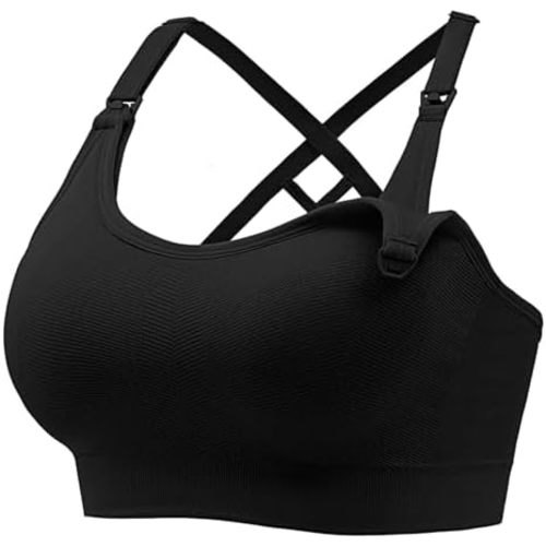 Angelhood Nursing Bras for Breastfeeding, Seamless Nursing Sports Bra Medium Impact Support Maternity Bras for Pregnancy