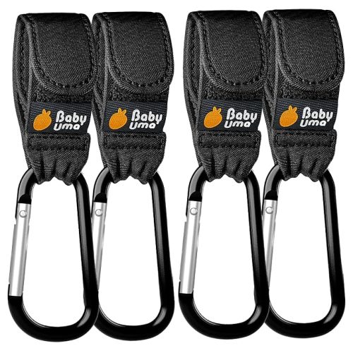 Baby Uma Baby Stroller Hooks for Bags - 4-Pack of Stroller Clips for Diaper Bag, Carry 11 lbs per Stroller Carabiner Clip, Adjustable Stroller Straps, Bag Hook, Universal Stroller Accessories