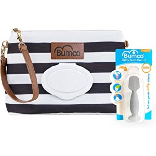 Bumco Diaper Clutch Bag and Mini Cream Spatula - Baby Travel Essentials, Small Bag with Wipes Dispenser, BPA-Free Butt Spatula, Mini Cream Applicator with Case