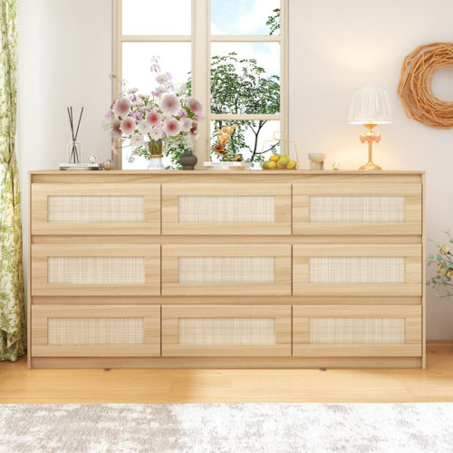 Bay Isle Home™ 9-Drawer Dresser With Rattan Drawer Panel & Reviews | Wayfair