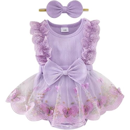 Baby Girl Clothes Infant Summer Outfits Cute Butterflies Mesh Ruffle Sleeveless Romper Headband Set 0-12 Months
