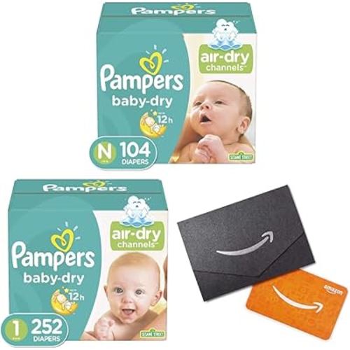 Pampers Baby Dry Disposable Baby Diapers, Super Pack with Diapers Newborn/Size 1 (8-14 lb), 252 Count and Amazon.com Gift Card in a Mini Envelope, 104 Count