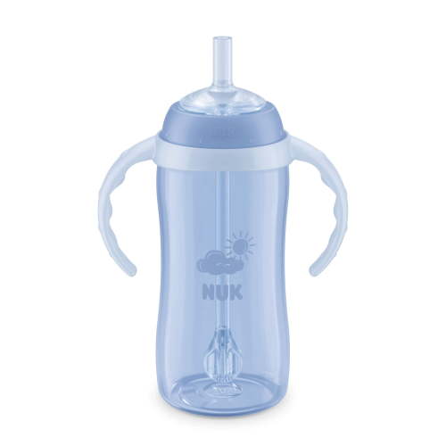 NUK Learner Straw Cup, Spill-Proof, Soft for Toddlers, Transition with Handles, 10 oz, Blue, Unisex