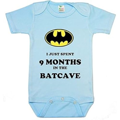 9 Months in The Batcave Letter Print Baby Universal Bodysuit Baby Girl and Boy Clothes Newborn Blue