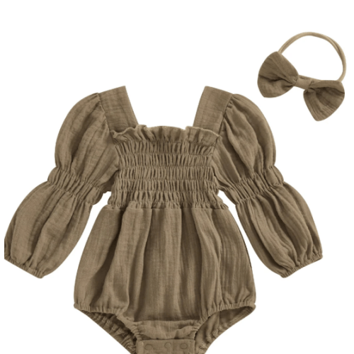 Lantern Sleeve Muslin Romper