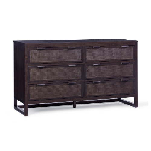 Teamson Home Hatteras Modern 6-Drawer Dresser with Natural Rattan Inset Panels, Solid Pine Wood Frame and Acacia Veneer
