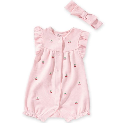 Little Me Baby Girls Organic Cotton Flutter-Sleeve Cherry-Printed Romper